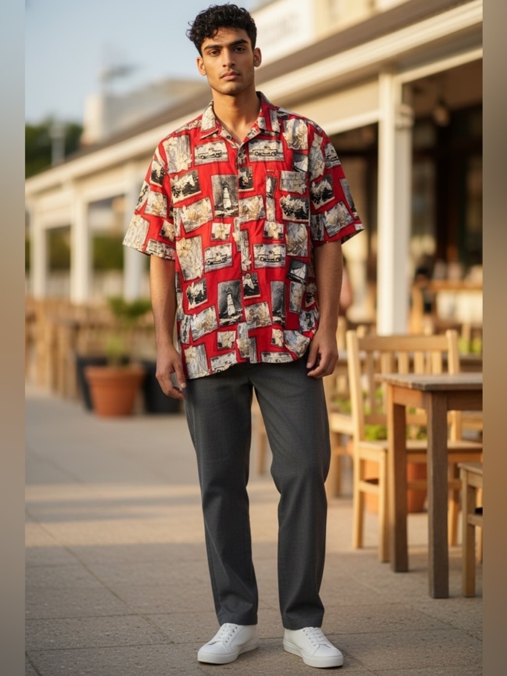 Vintage Puritan red short-sleeve Hawaiian shirt-multi-image prints-Size Large